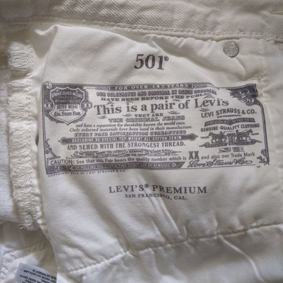 Levi's 501 White Straight Leg Jeans, Big E, W26 L26 - Picture 10 of 14